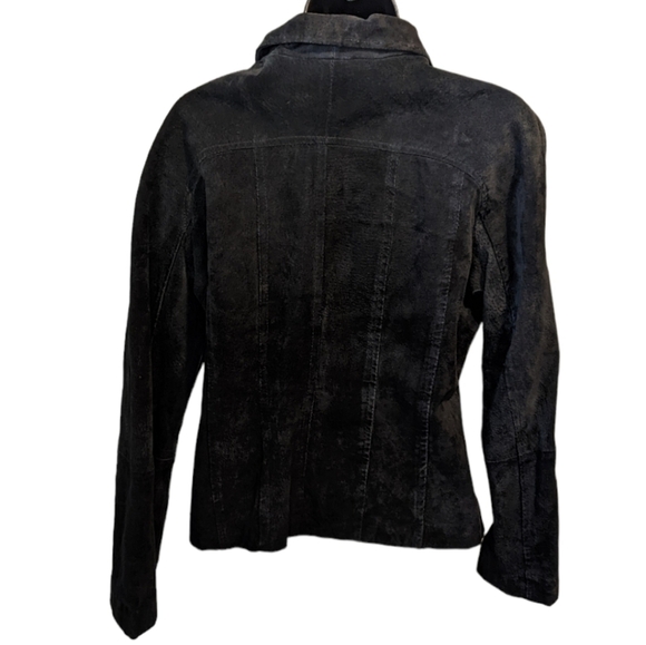 BLACK suede fitted cropped jacket medium - Picture 5 of 6